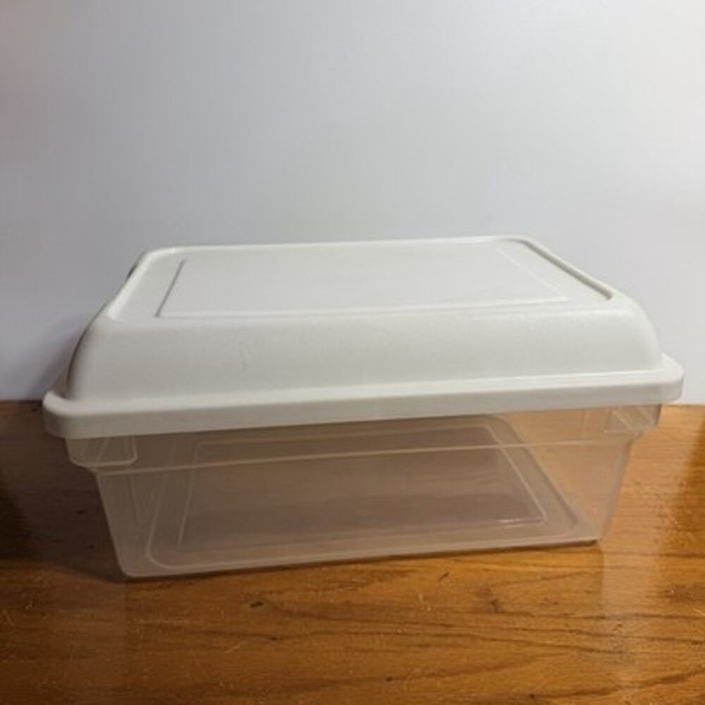 Vtg Rubbermaid High Hi Top 0135 Storage Box Tote Clear White Container Plastic